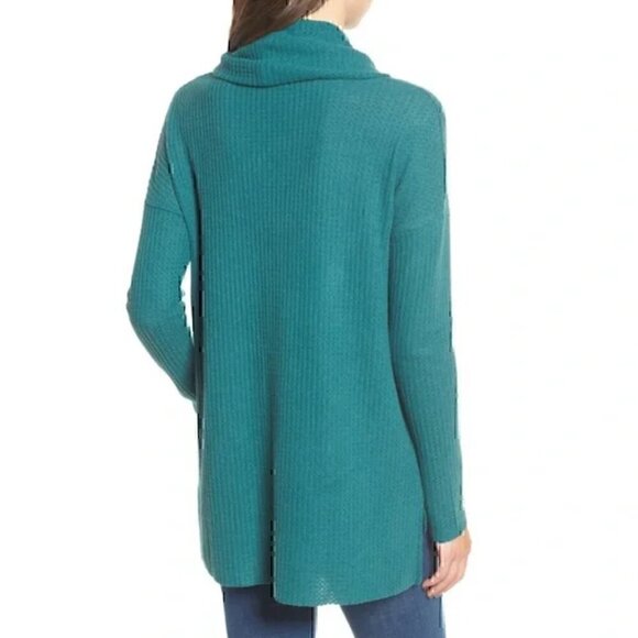 BP NORDSTROM Plus Size Waffle Knit Cowl Neck Top Dark Green Long Sleeve Tunic 4X - Picture 3 of 13